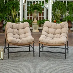 صندلی های حرکت شبیه چمچه زنی Manor Park Outdoor Rattan - مجموعه ای از 2