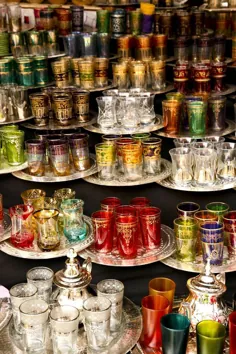 ست 6 لیوان چای پرنعمت مراکشی ، قوری و سینی معتبر ، فنجان های سبک دست ساز چند طرح ، لیوان های چای کبالت ، لیوان های چای پرنعمت