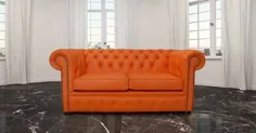 پیشنهاد مبل چرمی نارنجی ماندار Chesterfield 2 صندلی.  مبل چسترفیلد چرمی نارنجی را در DesignerSofas4U بخرید