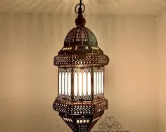 فانوس آویز مراکش Lantern Boho Decor مراکش | اتسی