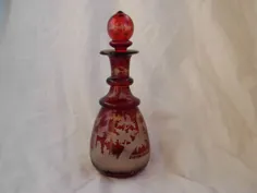 SUPERB ANTIQUE BOHEMIAN ETCHED RED CRYSTAL BOTTLE عطریات قرن نوزدهم
