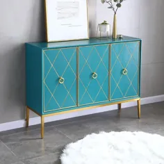 کابینت آشپزخانه با طرح الماس بوفه مدرن آبی و درها و قفسه های ساخته شده از طلای کوچک