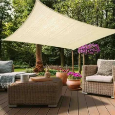 12FT x 16FT Ivory Rectangle Sun Shade Sail، UV Block Canopy For Outdoor Patio Back حیاط