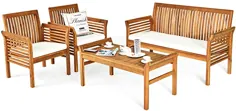 ست مبل راحتی چوبی اقاقیا در فضای باز Tangkula 4 Piece با کوسن های مقاوم در برابر آب ، صندلی میز مکالمه پاسیو و میز میز قهوه برای باغ ، حیاط خلوت ، کنار استخر (1)
