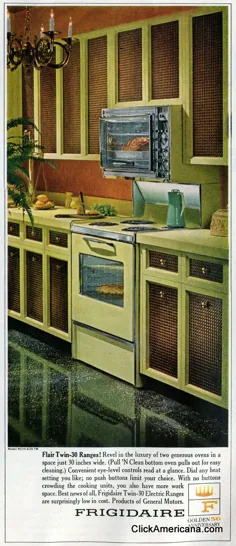 8 آشپزخانه قدیمی دهه شصت با دامنه های Flair: اجاق های برقی و درهای شیشه ای اجاق گاز که به سمت بالا باز می شوند