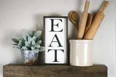 علامت EAT تابلوی چوبی کوچک EAT تزیین دیواری آشپزخانه 12x6 |  اتسی