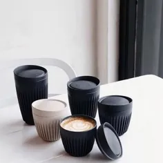 Wiederverwendbare Kaffeetasse + Deckel Huskee 24 cl |  Holzkohle von طراح