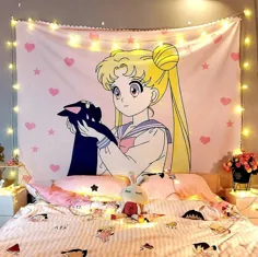 دکوراسیون اتاق کالج تابلو فرش Cute Anime Sailor Moon Macrame |  اتسی
