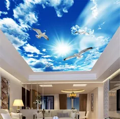 کاغذ دیواری سقفی بزرگ سفارشی 3D ابر استریو آسمان سفید ابر کبوتر طبیعت منظره عکس کاغذ دیواری سقف