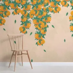 Cream & Orange Fruit Painterly Wallpaper Mural |  هوویا
