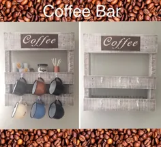 کافه بار |  قفسه قهوه دیواری |  جا لیوان قهوه پالت چوبی |  علامت قهوه بار |  کافی شاپ وایت واش