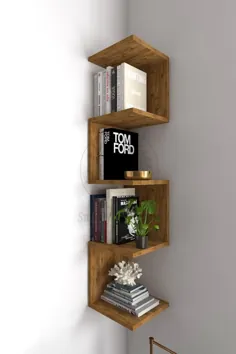قفسه کتاب گوشه چوبی ، قفسه دیواری 4 طبقه Zig-Zag ، قفسه کتاب قفسه گوشه ای ، قفسه نمایش ، قفسه دیواری ، قفسه کتاب ، قفسه کتاب
