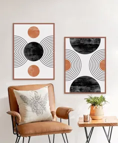 ست چاپ هنر مدرن دیواری Mid Century از 2 رنگ نارنجی سفید سیاه |  اتسی