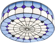 چراغ های سقفی به سبک تیفانی 16 اینچ ، چراغ سقفی Vintage Stained Glass Hallway Flush Mount ، چراغ های سقفی کریستال سایه گرد یکپارچه برای اتاق نشیمن اتاق خواب ، E27 ، آبی