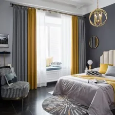 پانل های پرده خاموشی Splice برای اتاق خواب نقره ای دو تکه 118 "W x 106" L درمان پنجره ، پرده های خاکستری و زرد