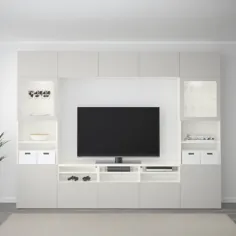 BESTÅ سفید ، شیشه شفاف خاکستری روشن Lappviken ، ترکیب ذخیره سازی تلویزیون / درهای شیشه ای ، 300x40x230 سانتی متر.  اینجا خرید کن  - IKEA