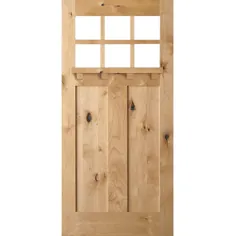 Krosswood Doors 36 in x 80 in. Craftsman Knotty Alder 6-Lite شیشه ای شفاف با قفسه دنیل ورق درب جلوی چوب ناتمام