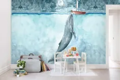 تصاویر پس زمینه نهنگ اقیانوس رویایی بچه گانه-کاغذ دیواری مهد کودک |  اتسی