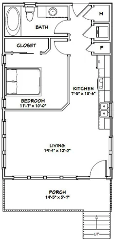 20x32 Tiny House - 1 اتاق خواب 1 حمام - 640 فوت مربع - PDF Floor Plan - بارگیری فوری - مدل 4H
