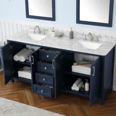 مجموعه تزئینات خانگی Sandon 72 in W W 22 in D D Bath Vanity in Midnight Blue with Marble Vanity Top in Carrara White with White Basin-Sandon 72MB - The Home Depot