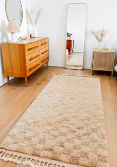 فرش سفارشی OUIVE سفارشی صورتی روشن و برنزه فرش منطقه پشمی مراکشی / فرش اتاق خواب چهارخانه