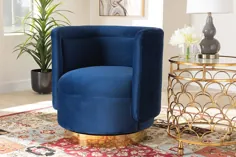 صندلی لهجه ای مروارید با روکش تزئین شده طلای روتختی ، پارچه مخملی و پارچه مخملی Baxton Studio Saffi Glam و Luxe ، فروش عمده داخلی TSF-6653-Royal Blue / Gold-CC