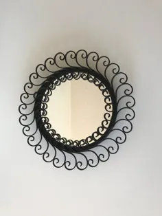 آینه سیاه و سفید آینه در ورودی ، آینه آفتاب ، آینه آهنی سیاه و سفید 60s / vintage
