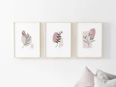 چاپ گل انتزاعی خنثی - مجموعه ای از 3 ، صورتی صورتی ، Boho Wall Art ، چاپ اتاق نشیمن ، اتاق خواب Pr
