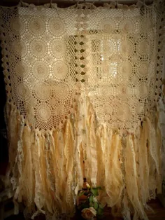 پرده عاشقانه سفارشی Boho Hippie panel Vintage Crochet |  اتسی