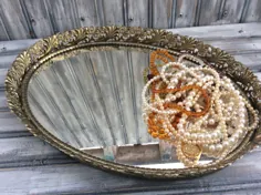 Vanity Mirror Tray Vintage Oval Filigree عطر سینی طلا |  اتسی