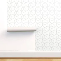 کاغذ دیواری قابل جدا شدن از پوست و استیک شش ضلعی 1ft x 2ft تست Swatch Trellis خاکستری کم رنگ بر روی شبکه سفید چکیده توسط Spoonflower