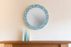 آینه دیواری گرد در آبی فیروزه ای آبی / آینه حمام / |  اتسی