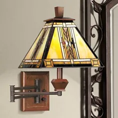 Walnut Mission Tiffany Collection Plug-In Swing Arm Wall Lamp - # 91974 |  لامپ به علاوه