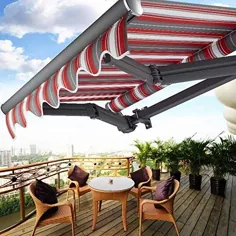 WYJW Garden Parasols Awning 2m Manual DIY Patio Gazebo Aluminium Retractable - Canopy Waterpro ...