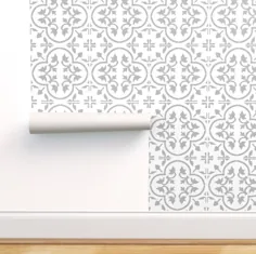 کاغذ دیواری کاشی سیمانی - کاشی سیمانی مراکشی خاکستری روشن توسط Jenlats - رول کاغذ دیواری خود چسب متحرک قابل چاپ با چاپ سفارشی