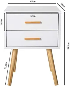 کابینت کنار تختخواب وانیمئو کابینت تختخواب اسکاندیناوی به سبک نوردیک با 2 کشوی ذخیره سازی و مبلمان اتاق خواب پایه های چوبی (سفید)