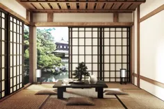 Mock Up - اتاق نشیمن مدرن ، به سبک ژاپنی.  رندر سه بعدی