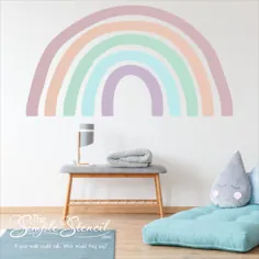نقاشی دیواری خودکار چسب دار Pastel Rainbow |  اندازه های کوچک و بزرگ |  دکوراسیون منزل آسان و متحرک