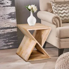 میز انتهایی شکل دستی چوبی Z با قفسه پایین باز ، قهوه ای ، در کنار بندر شهری - 24 H x 16 W x 21 L اینچ / قهوه ای / چوب انبه