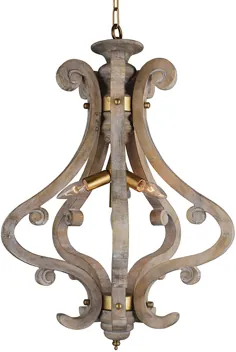 آویز لوستر روستاییک 20 اینچی سبک سرسرای فلزی چوبی فلزی (4 سر طلا) چراغ سقفی آهنی روستایی