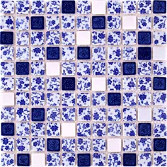 کاشی های مربعی چینی آبی و سفید TST الگوی دیوار کاشی معرق لعابدار Fambe