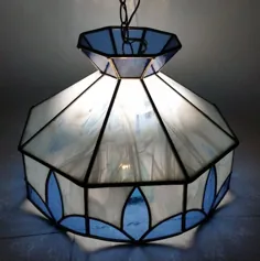 چراغ آویز چراغ آویز شیشه رنگی سنگ مرمر و سرباره شفاف آبی و سفید