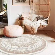 فرش دایره ای اتاق خواب Boho Mandala ، فرش دور مد بوهمی مدیتیشن کوچک با حاشیه ، تشک اتاق بازی کودکان و نوجوانان 4 فوت ، فرش مدور پنبه ای بافته شده مراکش