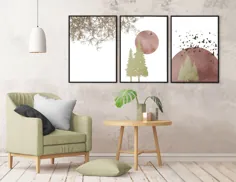 مجموعه ای از 3 چاپ انتزاعی اتاق خواب سبز اسکاندیناوی دیواری |  اتسی