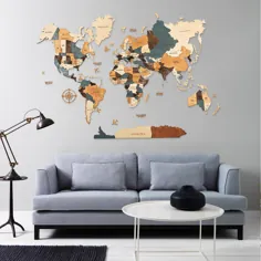 نقشه جهانی 3D در اتاق خواب و اتاق نشیمن اسکاندیناوی توسط WoodPecStudio.  نقشه دیوار چوبی