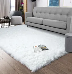 فرشهای لاکچری Noahas Fluffy Bedroom فرش خزدار تختخواب فرش Faux Furx Sheeps فرشهای منطقه کودکان فرش دکوراسیون اتاق شاهزاده خانم ، 5ft x 8ft سفید