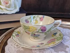 Vintage Crown Ducal Porcelain Tea Cup Florentine Sweet Pea |  اتسی