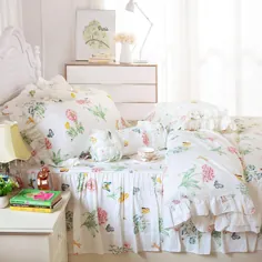 ملافه ملافه پروانه FADFAY ، ست ملافه چاپ گل پروانه ای ، مجموعه تخت خواب روتختی روتس های زیبا و سبک فرانسوی کشور با اندازه ملکه توری