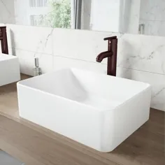 سینک ظرفشویی VIGO مخزن مات سفید مات سنگی مستطیل مستطیل ظرفشویی حمام (شامل تخلیه) (19.75 اینچ در 14.375 اینچ) Lowes.com