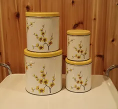 Vintage Decoware 4 Tin Canister Set Yellow Dogwood Blossom |  اتسی